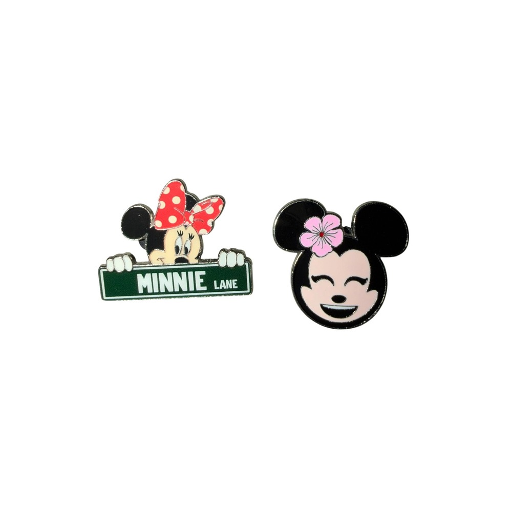 Disney Minnie Mouse Enamel Pin Set Minnie Lane Street Sign and Smiling Face 2pc